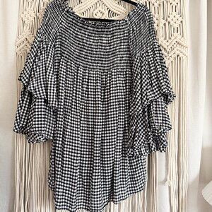 Truth NYC Black Gingham Off The Shoulder Flutter Sleeve Dress Size Large GUC